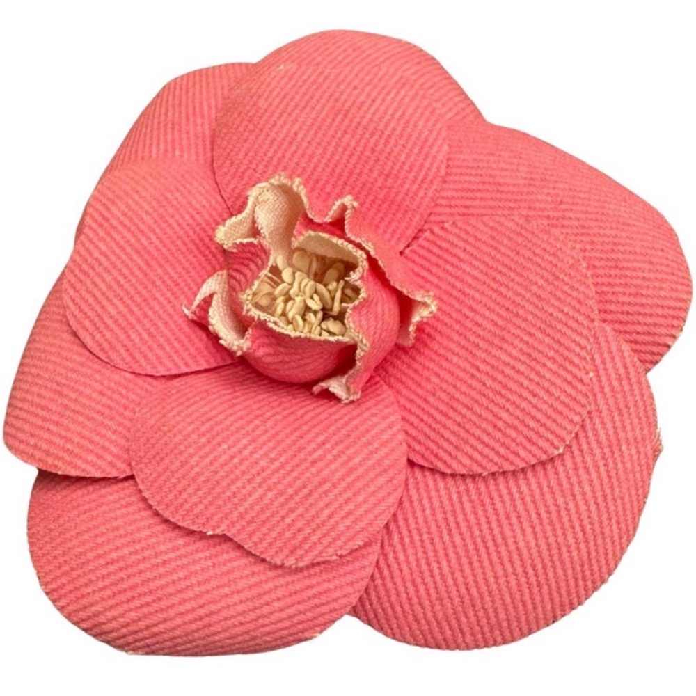 Vintage Chanel Pink Fabric Camellia Flower Brooch Pin